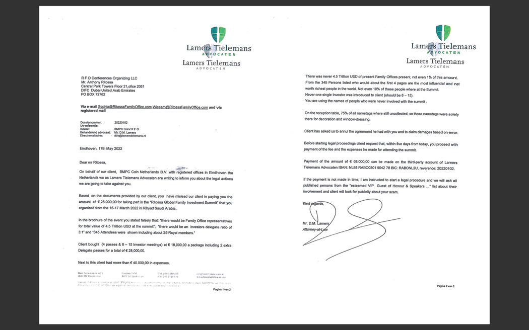 pre trial letter Ritossa taken to court